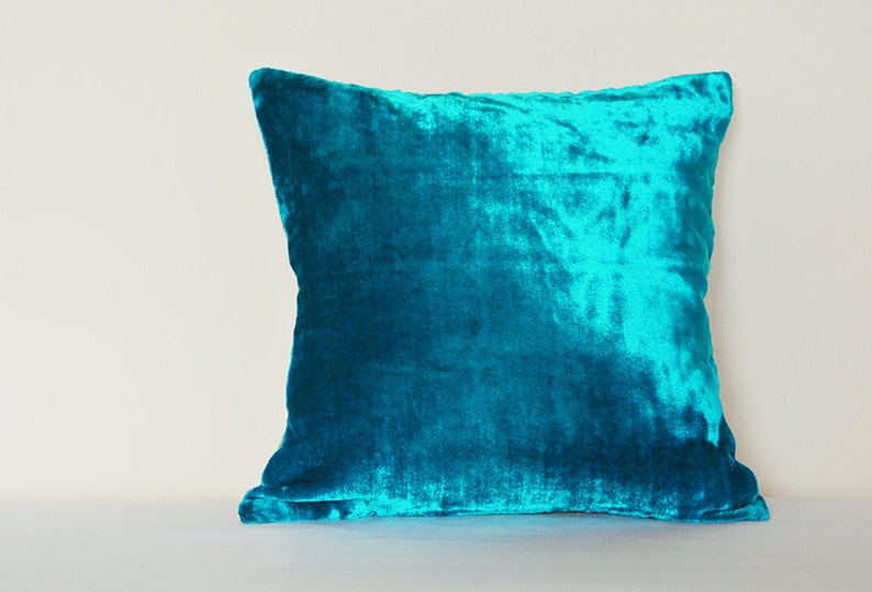 Turquoise Velvet Pillow , Turq Velvet Cushion Cover , Decor Pillow , Blue Velvet Throw Pillow , Housewares , Velvet Cushion image 1