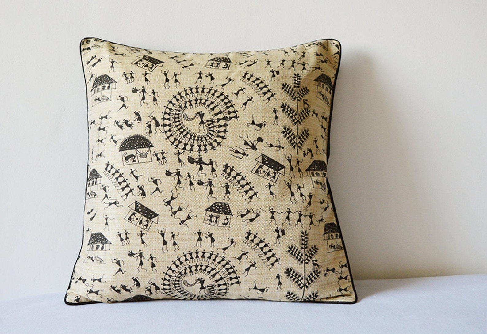 Black and Natural Warli Print Pillow Cover Printed Cushion Etsy