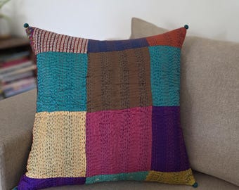 ヴィンテージカンタ枕カバー：手縫いキルトクッション（60 cm） - Etsy