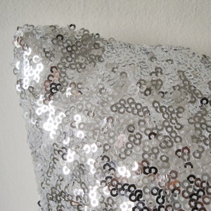Shiny Silver Sequin Pillow Cover, Silver Decorative Pillow, Silver Metallic Cushion Cover image 4