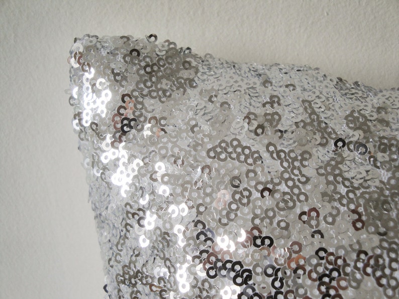 Shiny Silver Sequin Pillow Cover, Silver Decorative Pillow, Silver Metallic Cushion Cover image 4