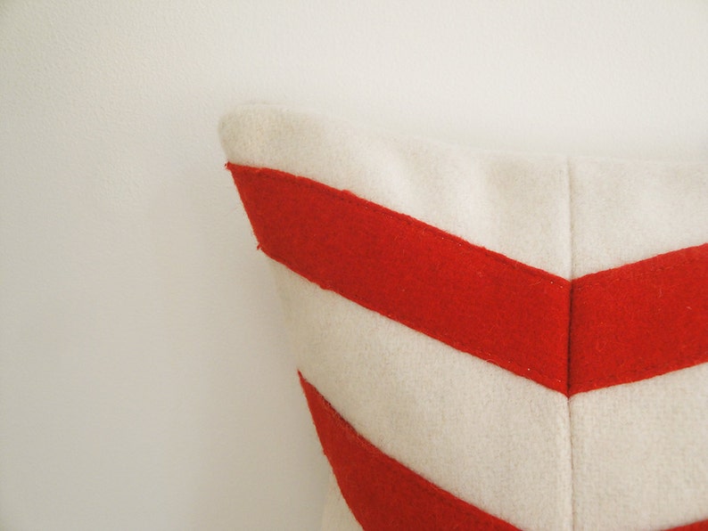 Chevron Applique Felt Cushion Cover in Red and White, Decorative Pillow, Accent Throw Pillow image 2