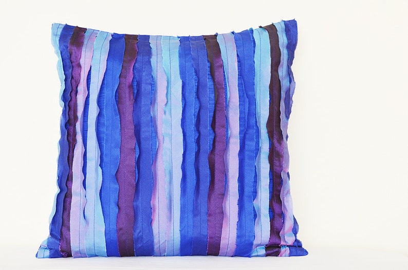 Shades of Blue Textured & Frayed Poly Silk Pillow Cover Etsy