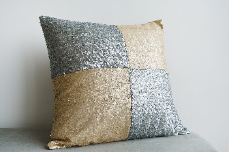 Gold and Silver Metallic Sequin Pillow Cover Holiday Decor Etsy
