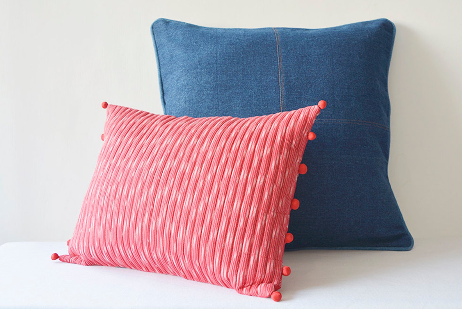 Quilted Red Lumbar Pillow Cover in Ikat Fabric Woven Ikat Etsy