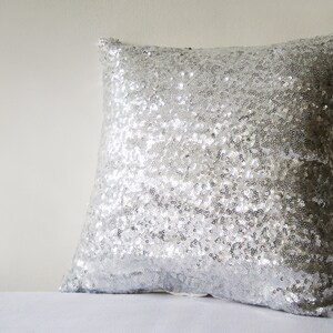 Shiny Silver Sequin Pillow Cover, Silver Decorative Pillow, Silver Metallic Cushion Cover image 3