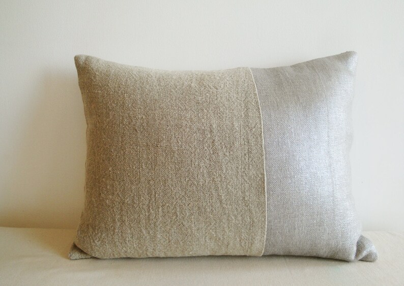 Silver and Linen Metallic Pillow Cover Lumbar Decorative Etsy