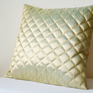 Gold with a hint of Duck Egg Quilted Metallic Pillow Cover, Beautiful Gold Quilted Cushion with a shot of Duck Egg , Gold Metallic Pillow