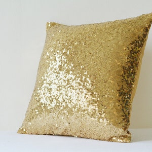 Antique Gold Pillow Cover , Dull Gold Cushion Cover, Holiday Decor , Sequin Throw Pillow , Gold Decorative Pillow Cover , Sparkle Pillow image 2