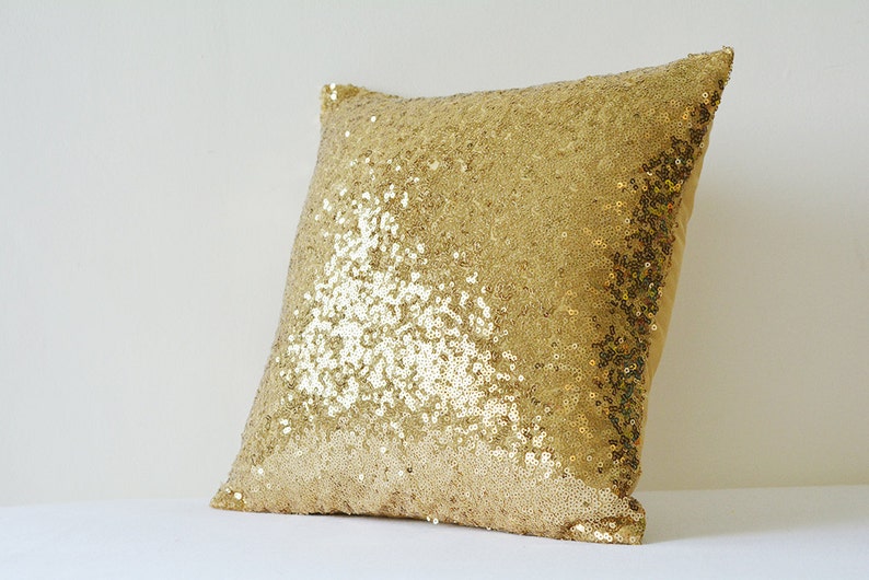 Antique Gold Pillow Cover , Dull Gold Cushion Cover, Holiday Decor , Sequin Throw Pillow , Gold Decorative Pillow Cover , Sparkle Pillow image 2