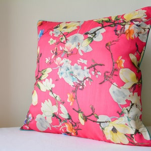 Spring Summer Florals, Pink Floral Print Pillow Cover , Hot Pink Floral Cushion Cover , Pink Decorative Pillow , Spring Cushion Cover image 2