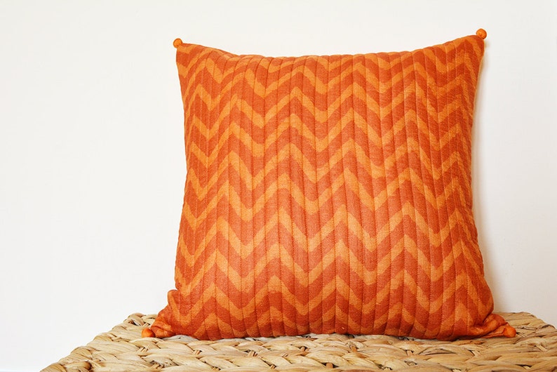 Chevron Rust & Burnt Orange Pillow Hand Block Print Blanket Pillow