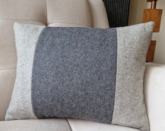 Grey Patchwork Colour Blocked Felt Cushion Cover , Grey Felt Decorative Pillow , Grey Felt Cushion Cover , Accent Throw Pillow