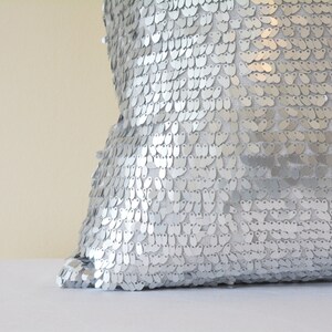Silver Dancing Sequin Pillow Cover, Silver Sequin Cushion Cover , Silver Decor Pillow , Shiny Silver Metallic Pillow, Silver Scatter Cushion image 3