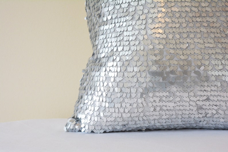 Silver Dancing Sequin Pillow Cover, Silver Sequin Cushion Cover , Silver Decor Pillow , Shiny Silver Metallic Pillow, Silver Scatter Cushion image 3