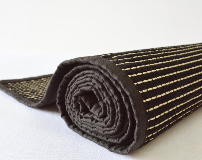 Thick Black Velvet Table Runner With Gold Stitch Detail , Black Table