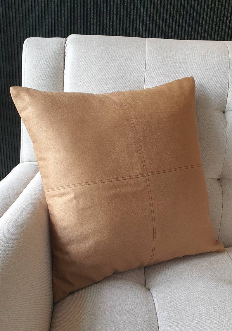 Camel Color Faux Suede Pillow Cover With Stitch Detail Etsy