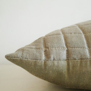 Quilted Linen and Silk Blended Pillow , Quilted Cushion Cover , Taupe Color Pillow , Warm Grey Linen Pillow image 4