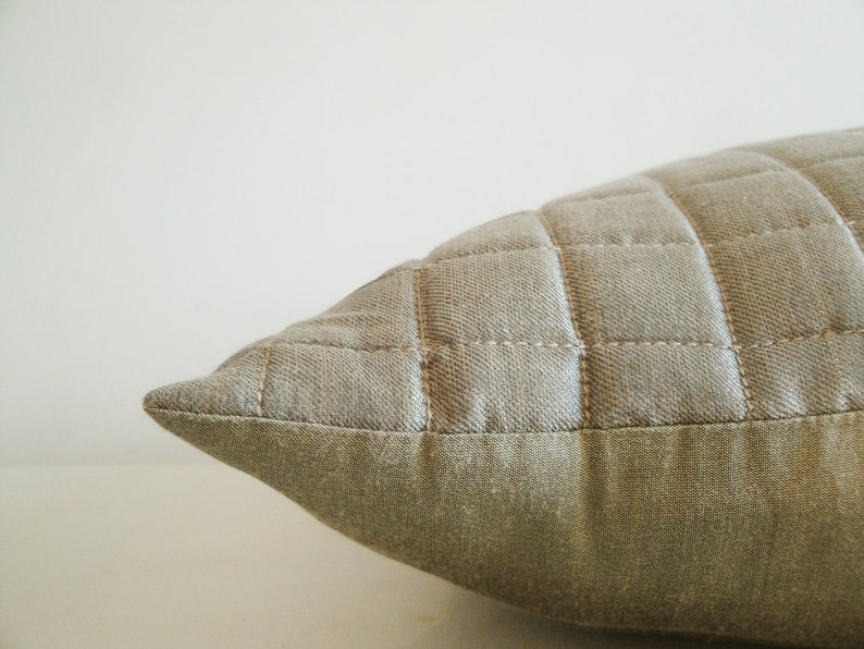 Quilted Linen and Silk Blended Pillow , Quilted Cushion Cover , Taupe Color Pillow , Warm Grey Linen Pillow image 4