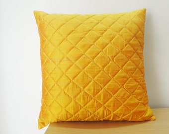 Yellow Quilted Decor Pillow, Cushion Cover in Dupioni Silk , Decorative Pillow , Throw Pillow , Accent Pillow