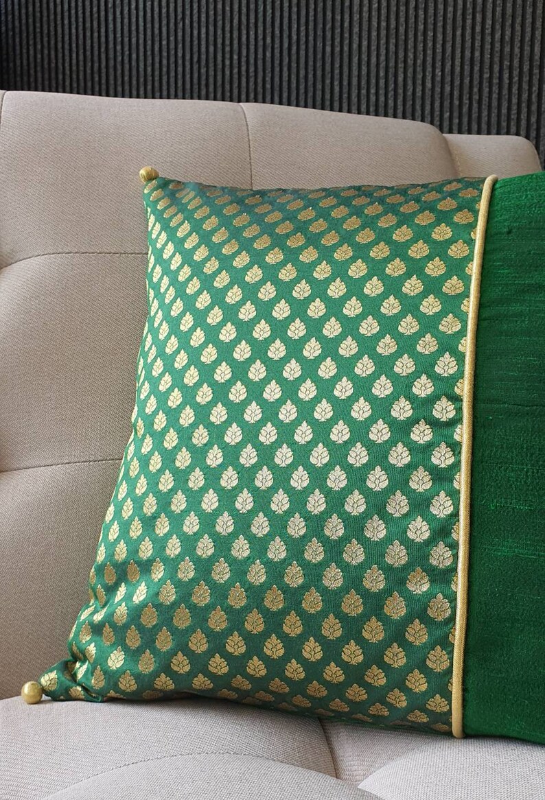 Emerald Green Silk Brocade Pillow Cover Green Brocade Etsy
