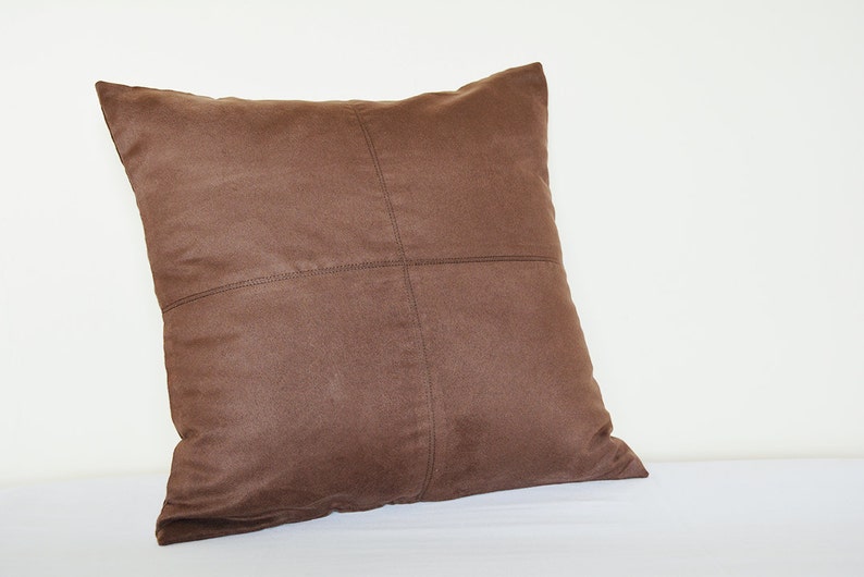 Coffee Brown Faux Suede Pillow Cover with Stitch Detail , Brown Decorative Pillow , Brown Throw Pillow , Suede Cushion Cover, Housewares image 3