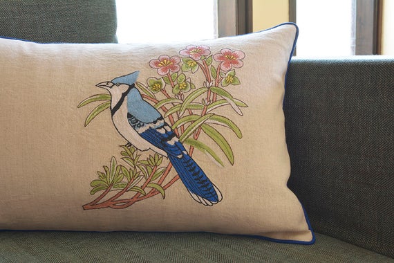 blue bird pillow