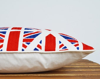 Union Jack Inspired Cushion Cover , Her Majesty's 90th , UK Cushion Cover , Union Jack Decorative Pillow , Union Jack Pillow, Blue Red White