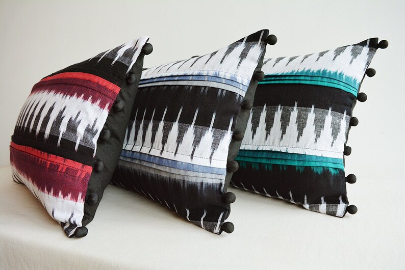 Black & White Lumbar Pillowwith Accent Color Woven Ikat Etsy