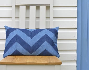 Beautiful Dark & Light Blue Denim Chevron Pillow Cover , Chevron Jeans Pillow Cover , Denim Cushion Cover , Denim Decor , Relaxed Jeans