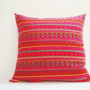 Bright Red Woven Pillow Cover , Colorful Cushion Cover with Multi Color Weaving , Bright Decor Pillow , Throw Pillow , Spring Summer