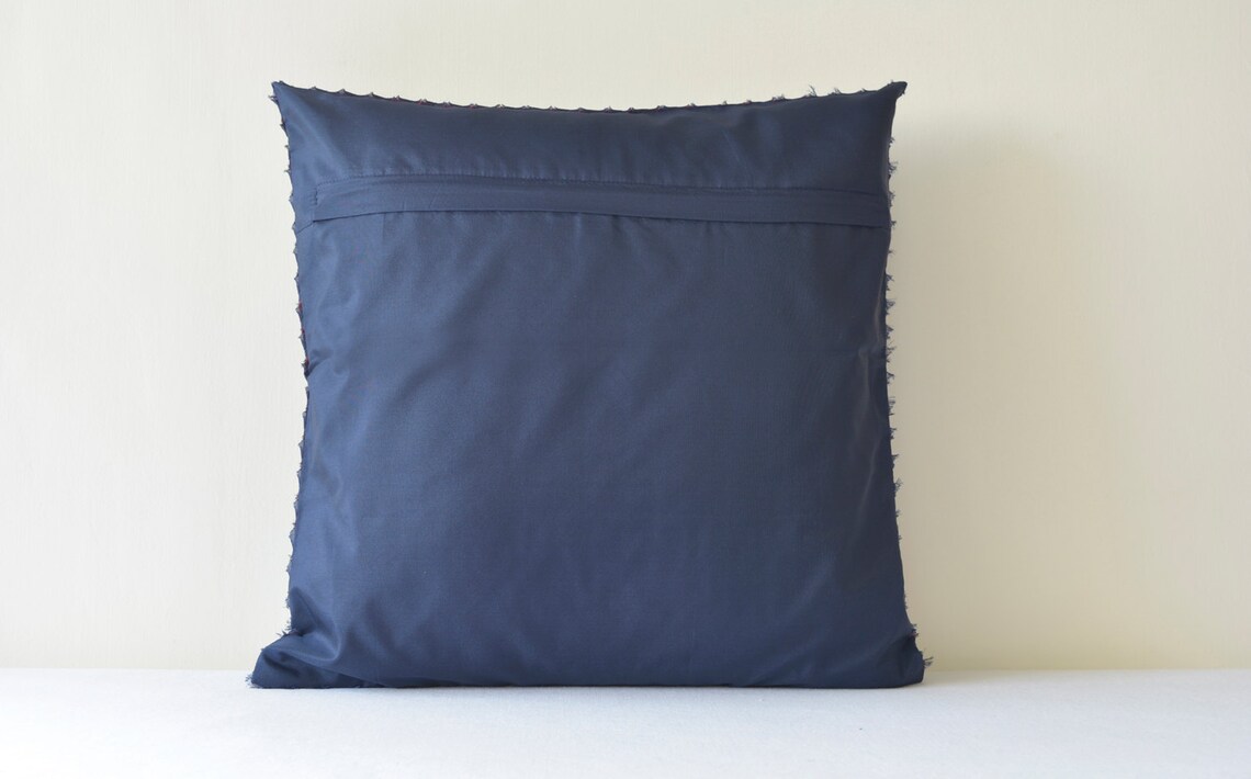 Navy Blue & Red Frayed 2 Layer Faux Silk Cushion Cover Etsy
