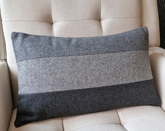 Grey Colour Blocked Felt Cushion Cover , Decorative Felt Pillow , Grey Felt Cushion Cover