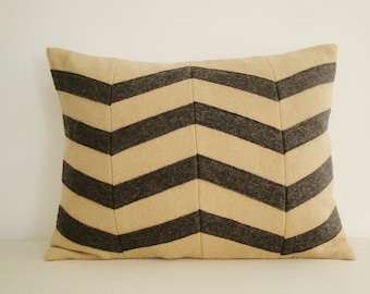 Chevron Applique Felt Cushion Cover in Beige and Grey, Decorative Pillow, Accent Throw Pillow