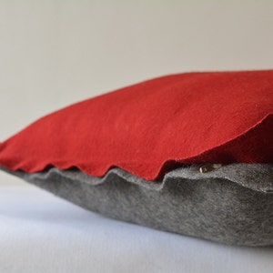 Red and Dark Grey Reversible Felt Cushion Cover, Decorative Pillow, Throw Pillow , Two Colour Reversible Felt Cushion Cover with Flange