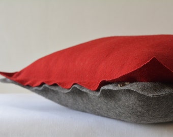 Red and Dark Grey Reversible Felt Cushion Cover, Decorative Pillow, Throw Pillow , Two Colour Reversible Felt Cushion Cover with Flange