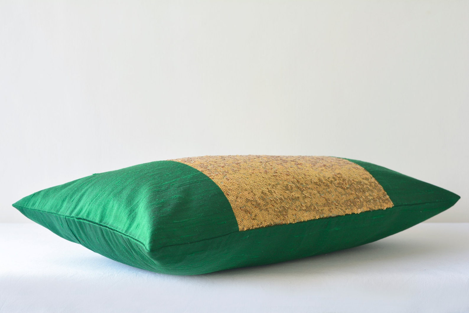 Green & Gold Pillow Cover Green and Gold Sequin Cushion Etsy