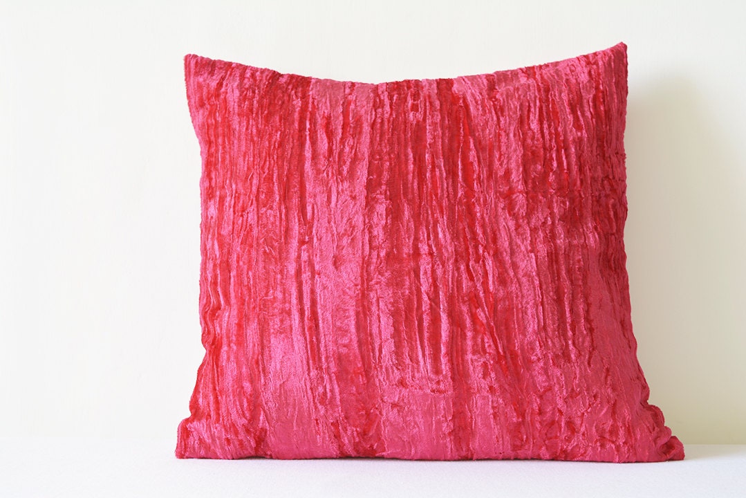 Pink Crushed Velvet Pillow Bright Pink Velvet Cushion Cover Etsy