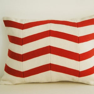 Chevron Applique Felt Cushion Cover in Red and White, Decorative Pillow, Accent Throw Pillow image 1