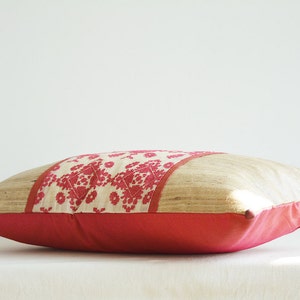Patchwork Embroidered Pillow Cover in Silk , Pink Cross Stitch Embroidered Lumbar Pillow , Cross Stitch Cushion Cover, Decorative Pillow