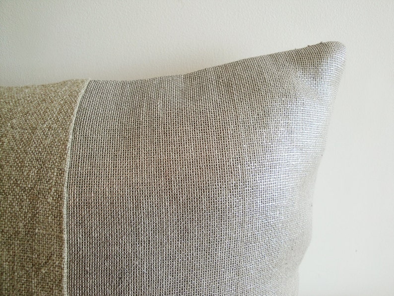 Silver and Linen Metallic Pillow Cover Lumbar Decorative Etsy
