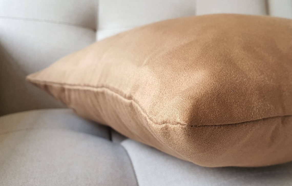 Camel Color Faux Suede Pillow Cover with Stitch Detail Etsy