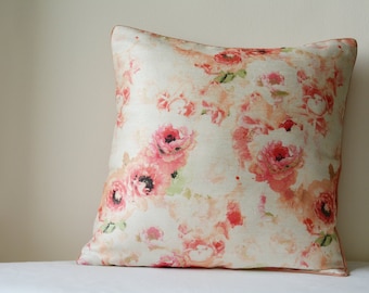 Beautiful Spring Floral Print Pillow Cover , Vintage Rose Floral Cushion Cover , Vintage Rose Pink Decorative Pillow , Spring Cushion Cover