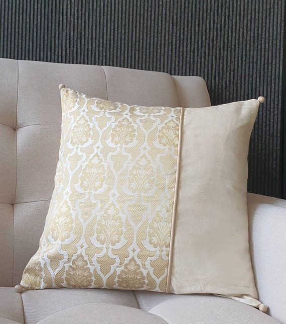 Elegant Ivory and Gold Brocade Pillow Cover Gold and Ivory Brocade Cushion Cover Decor Pillow Cover off White Brocade Pillow White Etsy UK