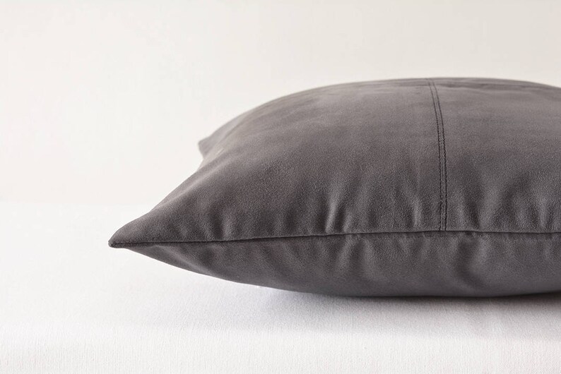 Dark Grey Faux Suede Pillow Cover With Stitch Detail Grey Etsy