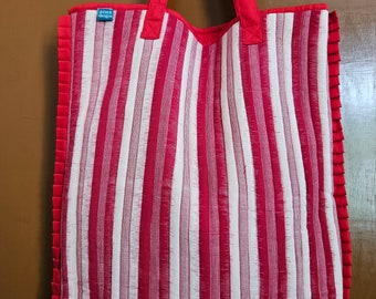 Red Ikat Tote Bag , Ikat Fabric Shopper, Cotton Shopping Bag , Cotton Tote Bag