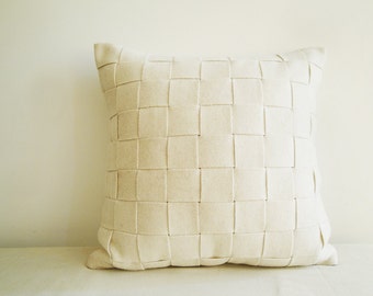 Natural White Felt Cushion Cover, Decorative Pillow, Accent Throw Pillow , White Felt pillow