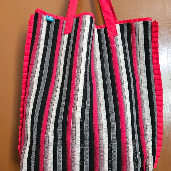 Red & Black Ikat Tote Bag , Ikat Fabric Shopper, Cotton Shopping Bag , Cotton Tote Bag