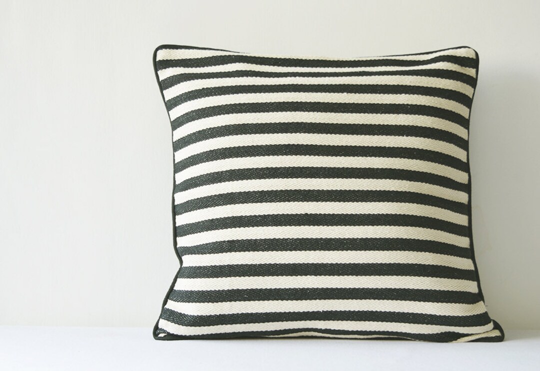 Woven Black and White Stripes Pillow Cover Black & White Etsy