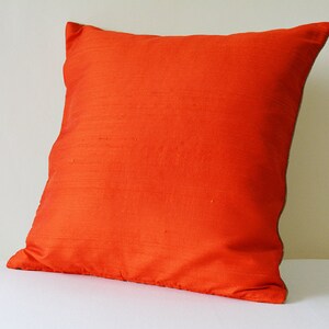 Dark Orange Dupioni Silk & Natural Linen Reversible Pillow Cover, Bright Orange and Natural Linen Accent Pillow Cover , Orange Silk Cushion image 4